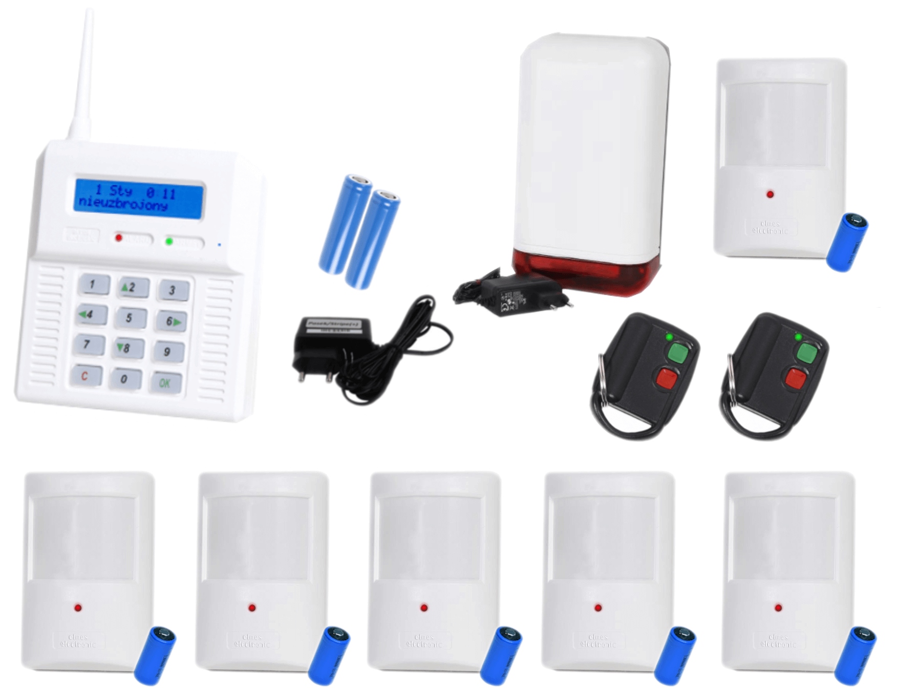 ELMES ALARM BEZPRZEWODOWY 6 CZUJEK PILOTY GSM KPL