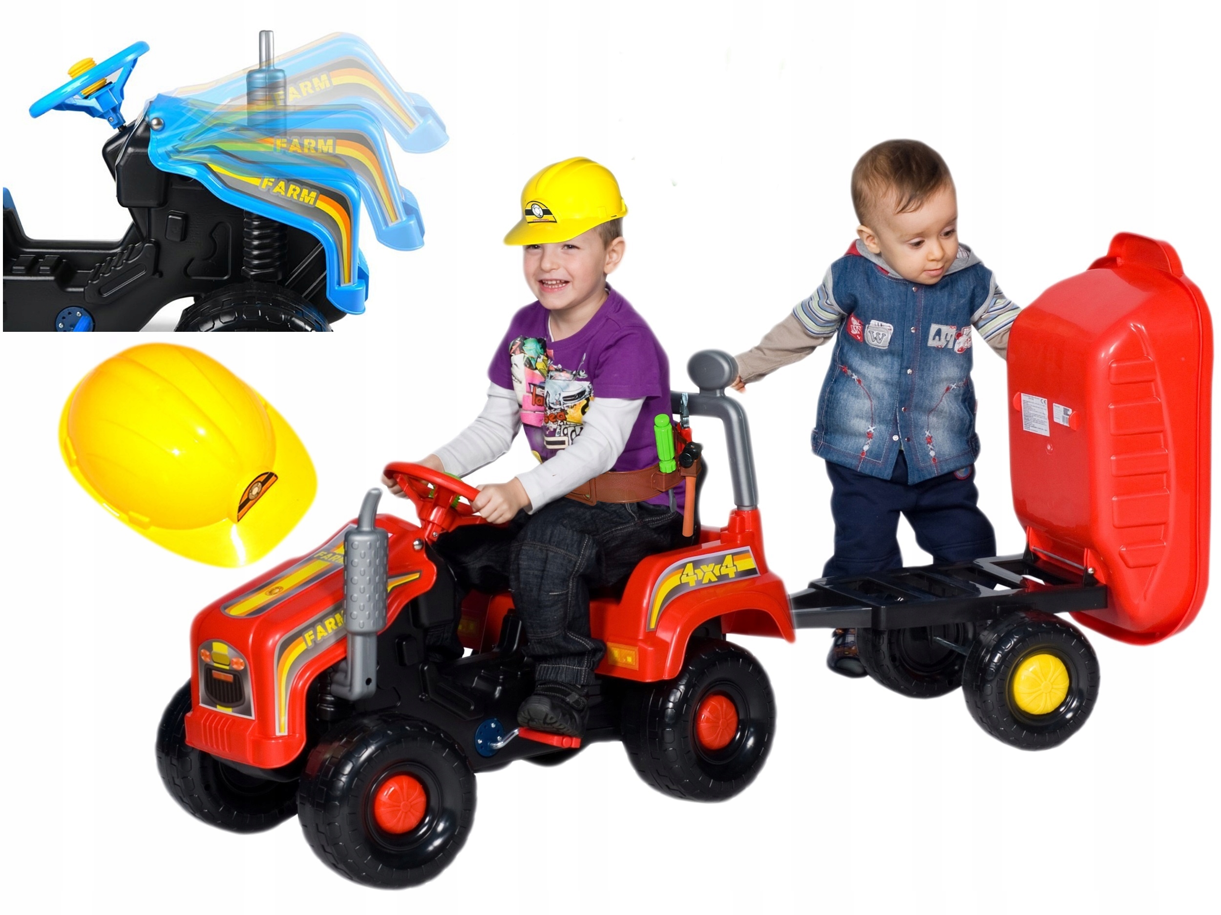 OGROMNY TRAKTOR NA PEDAŁY Z PRZYCZEPKĄ + KASK