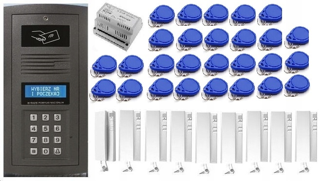 Domofon 9-rodzinny Elfon Optima breloki op-255r 9x unifon zasilacz breloki