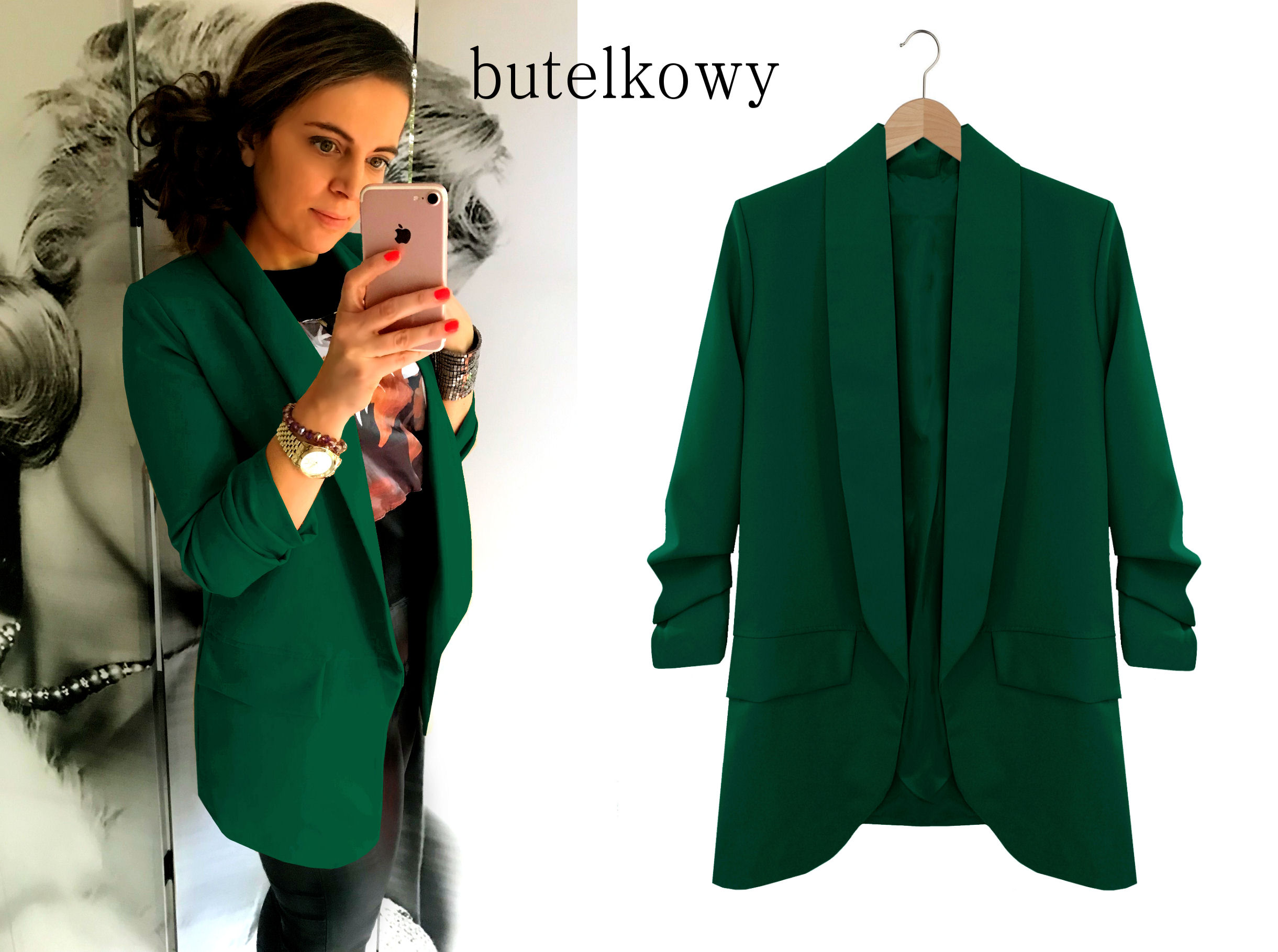 MARYNARKA drapowane rękawy ŻAKIET chaber S/M Płeć kobieta