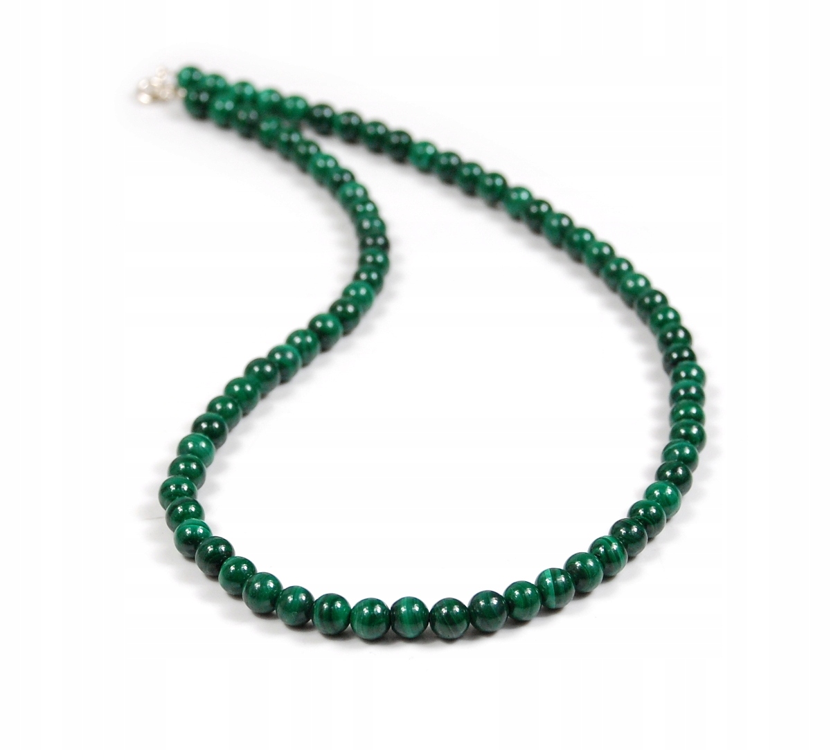 Přírodní zelený náhrdelník Malachit hladké kuličky 6 mm zapínání stříbro 925