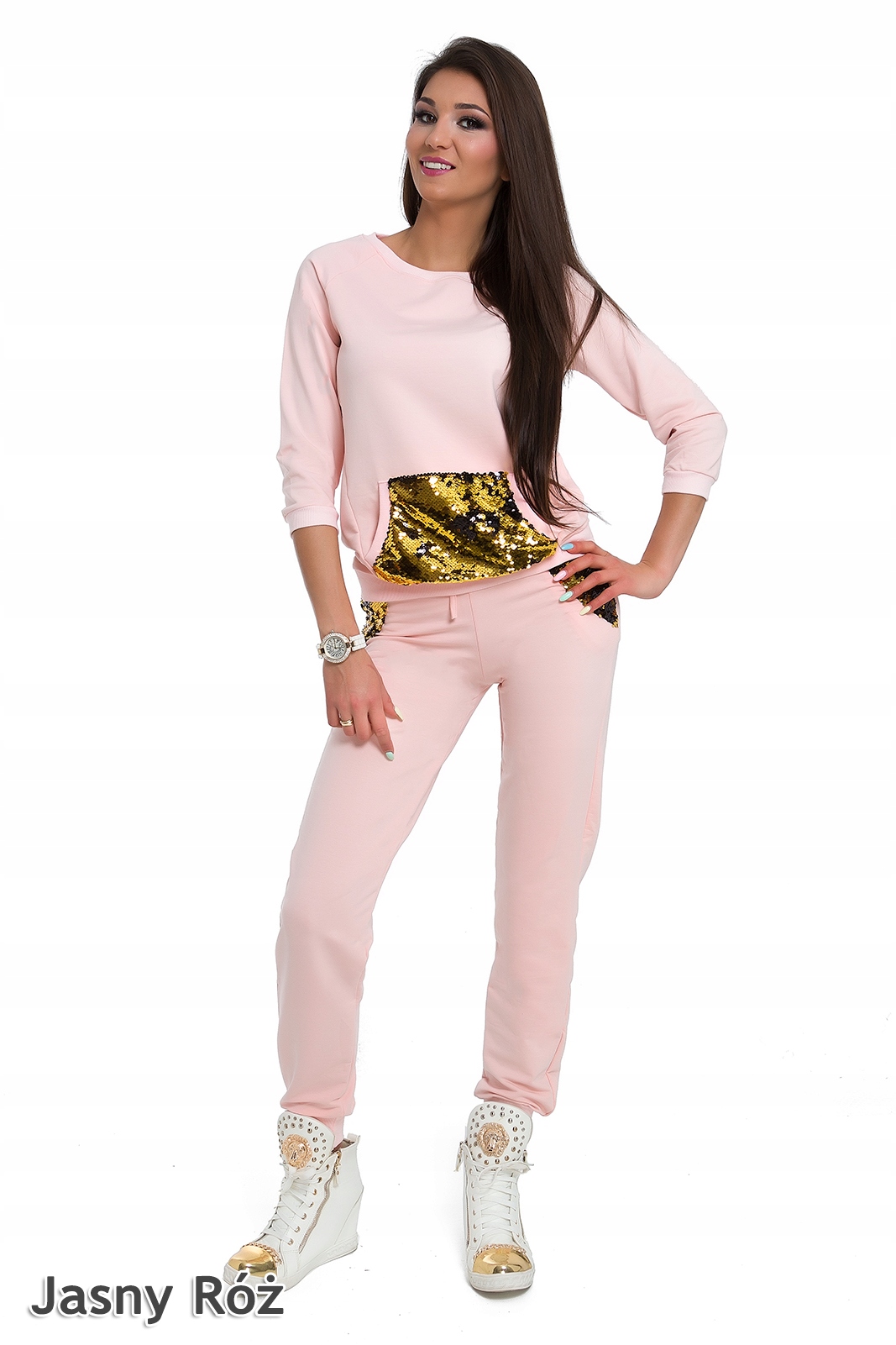 653__roz._L__DRES BLUZA SPODNIE ŚCIĄGACZE CEKINY Rozmiar L