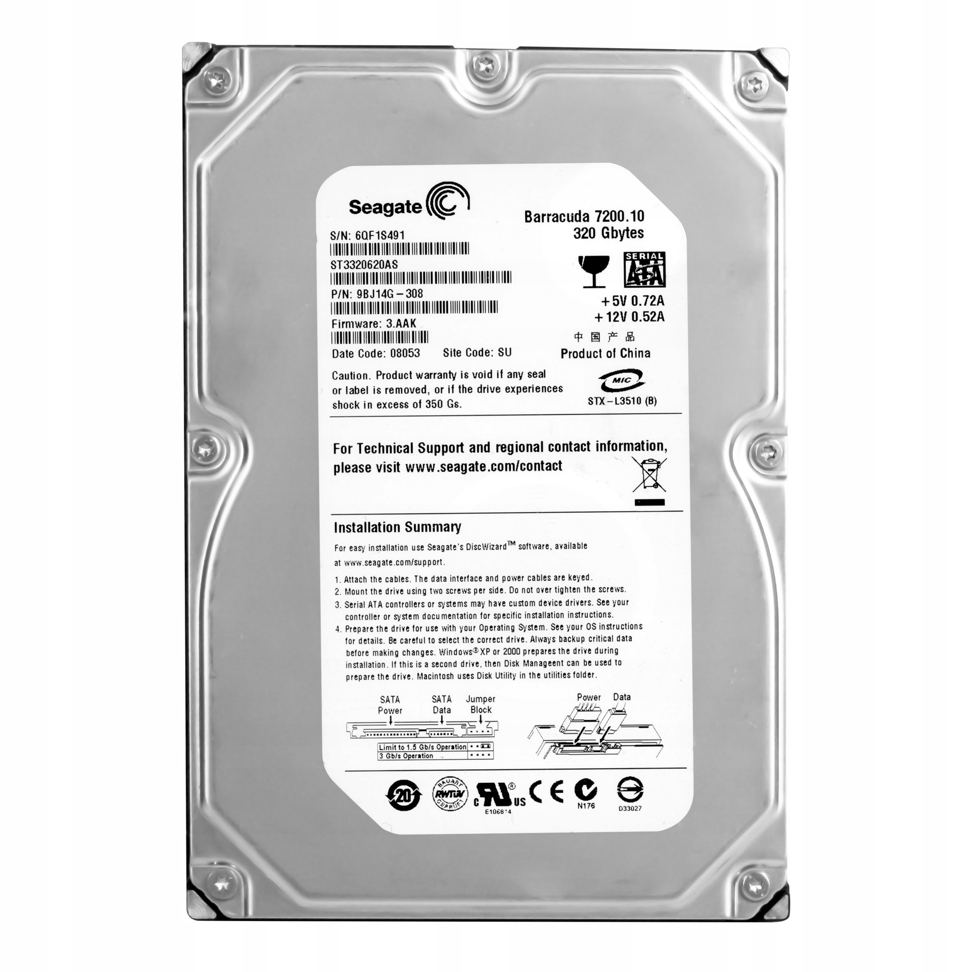 SEAGATE 320GB 7.2K 16MB SATA II 3.5'' ST3320620AS