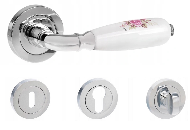 

Klamka Floro chrom z ceramiką rozety w komplecie