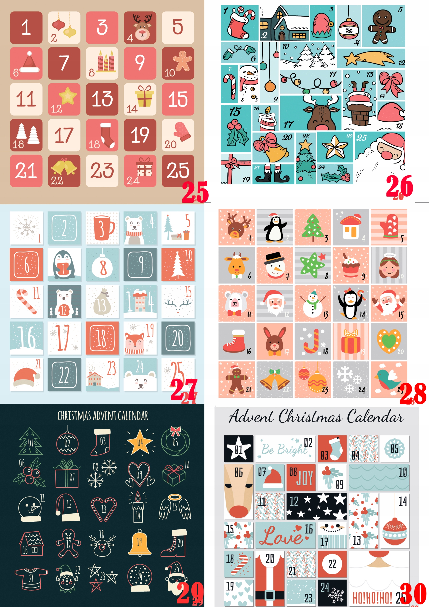 NAKLEJKI ŚWIĄTECZNE ADWENTOWY KALENDARZ 10x10 wzor Marka inna