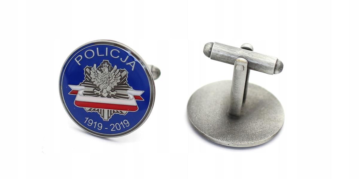 Spinki do mankietów z etui 100 lat Policji Kolor dominujący odcienie niebieskiego