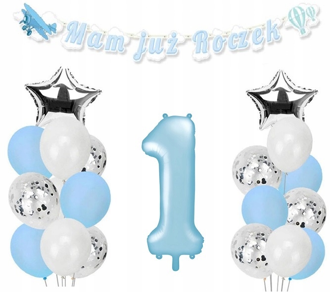 

Balony z konfetti na roczek Hel pierwsze urodziny