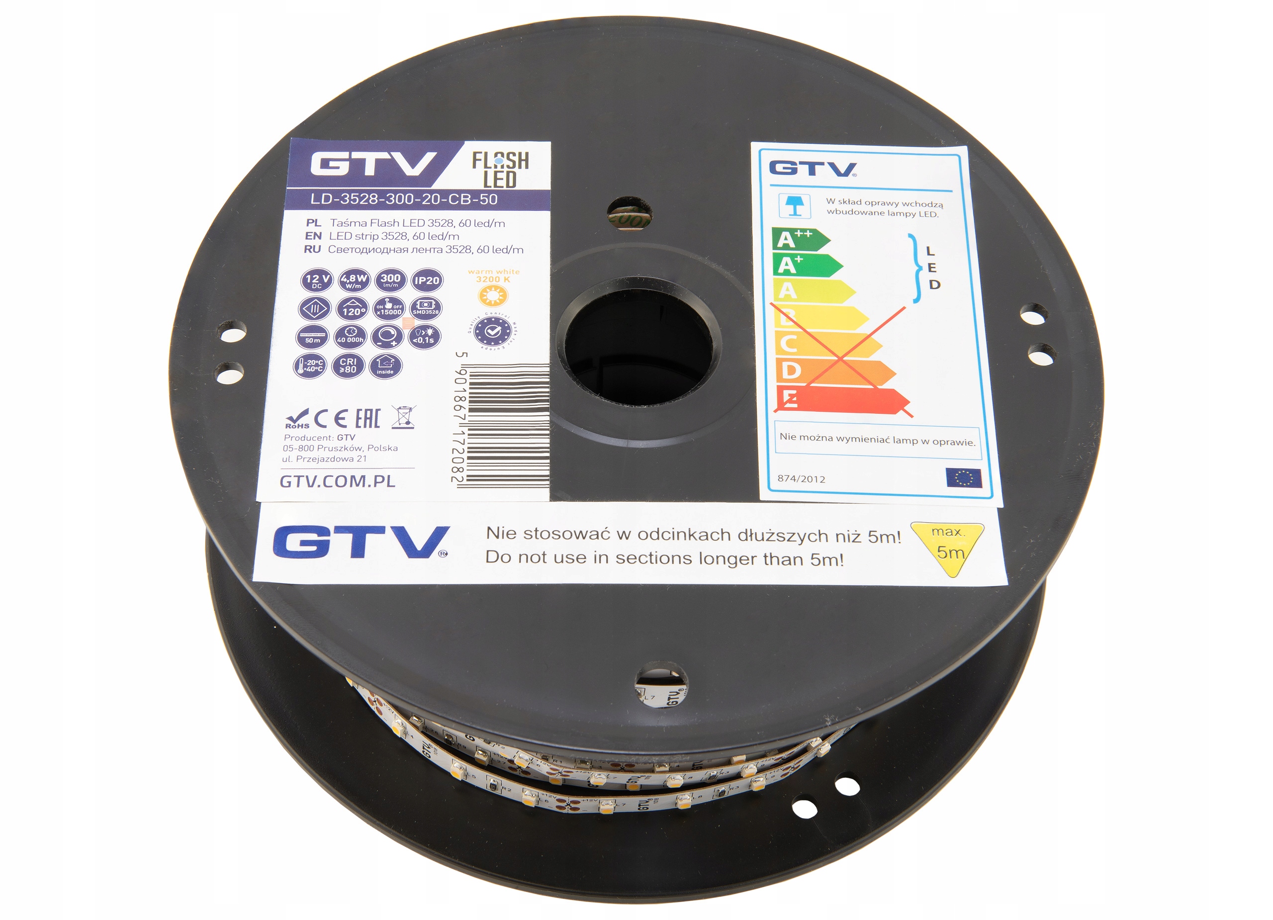 

Taśma Led 3528-300 biały ciepły 12V 1m Gtv Jakość!