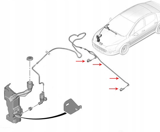 OE PEUGEOT 407 PRZEWOD SPRYSKIWACZA POD MASKA Strona zabudowy przod