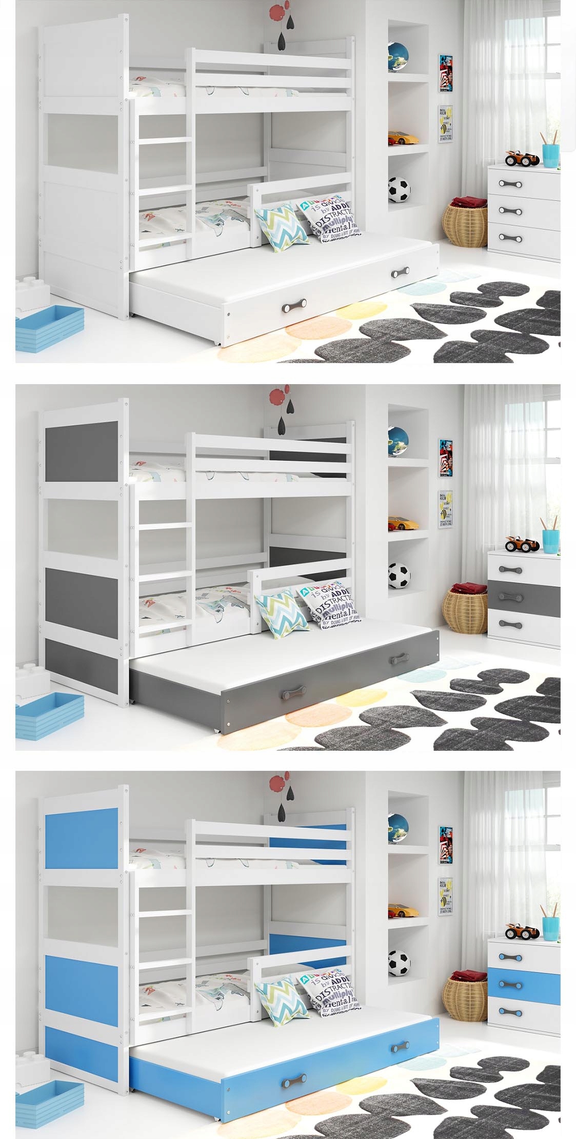 Łóżko Rico dla dzieci 190x80 piętrowe 3 osobowe Długość 196 cm