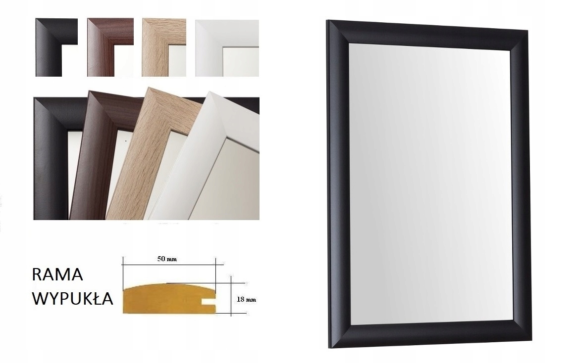 Lustro w ramie 60x50 białe i DUŻY WYBÓR KOLORÓW Szerokość 500 mm