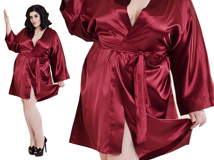 

Szlafrok Dla puszystych Satynowy Duży Bordowy 9XL