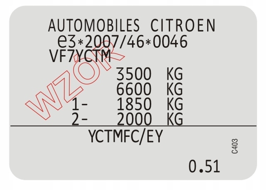 Citroen Berlingo 2 Tabliczka Znamionowa