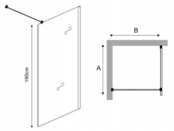 VELDMAN ŚCIANKA PRYSZNICOWA WALK IN MALAGA 70 Wysokość produktu 195 cm