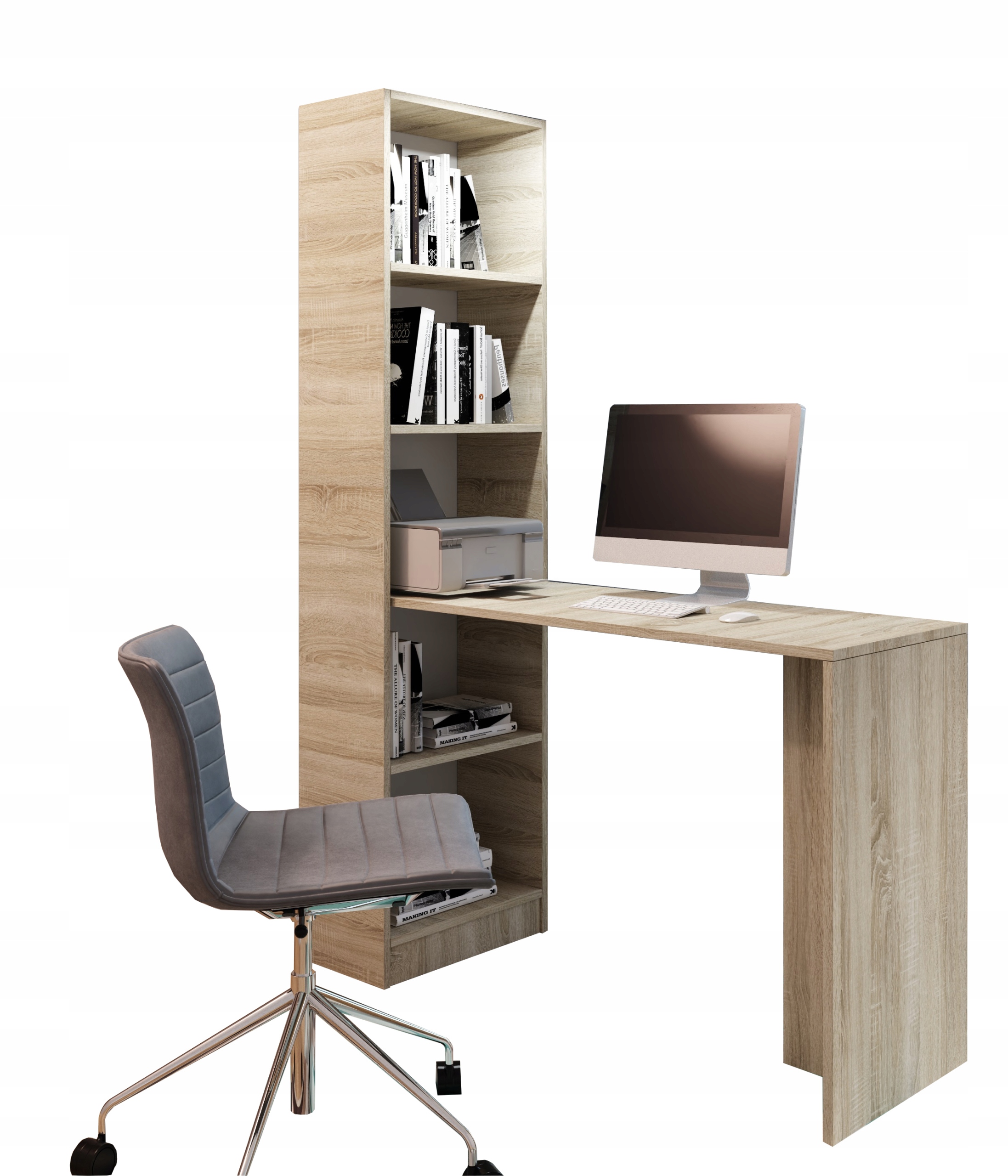 Biurko narożne komputerowe Mateo regał dąb sonoma
