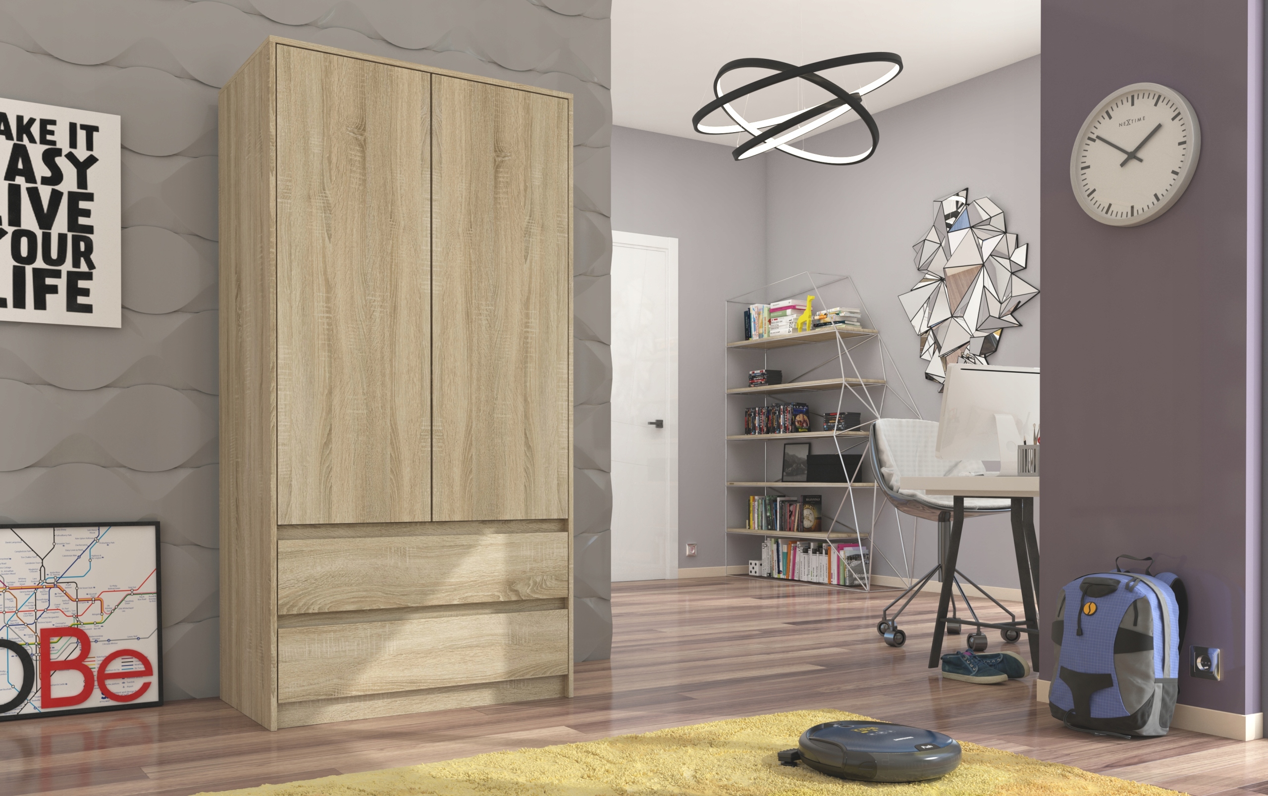 Szafa garderoba 90cm 2d 2sz sonoma B-9