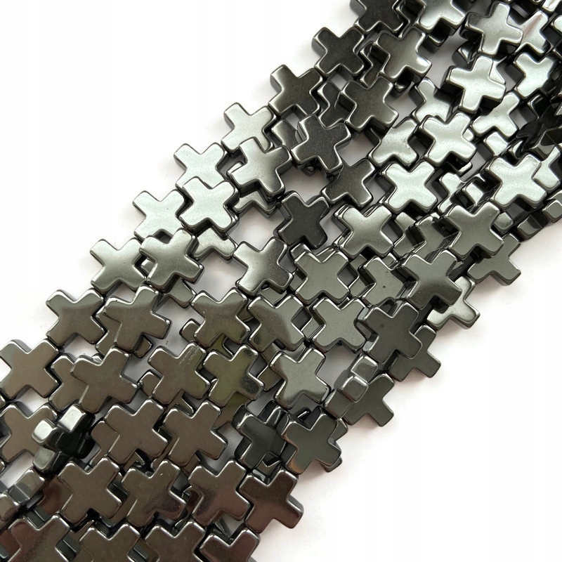 1018-Hematyt Krzyżyk 12x12mm Sznurek Czarny