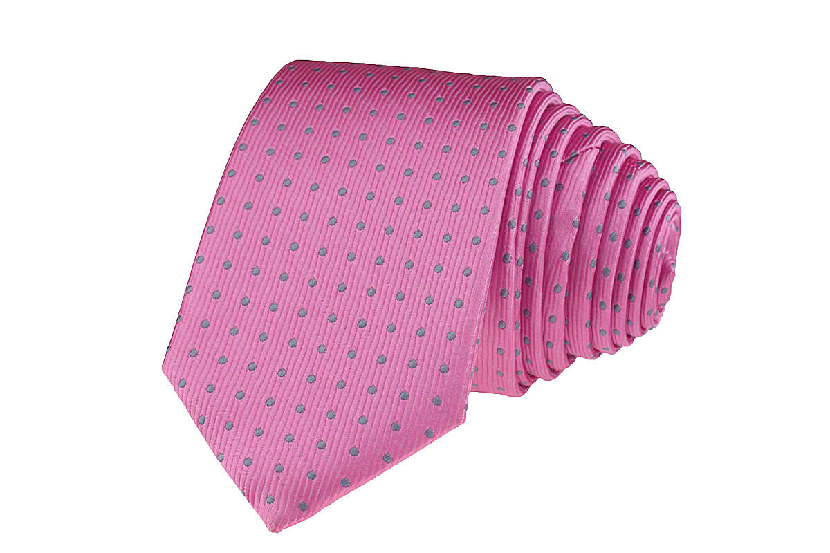 KRAWAT WĄSKI ŚLEDŹ MĘSKI 6cm RÓŻOWY W SZARE KROPKI