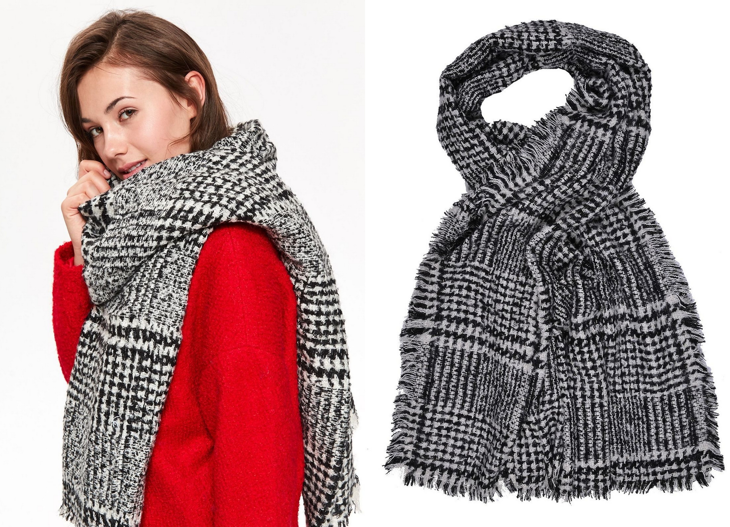 

0817 Top Secret Ciepły Czarno-biały Szalik Damski