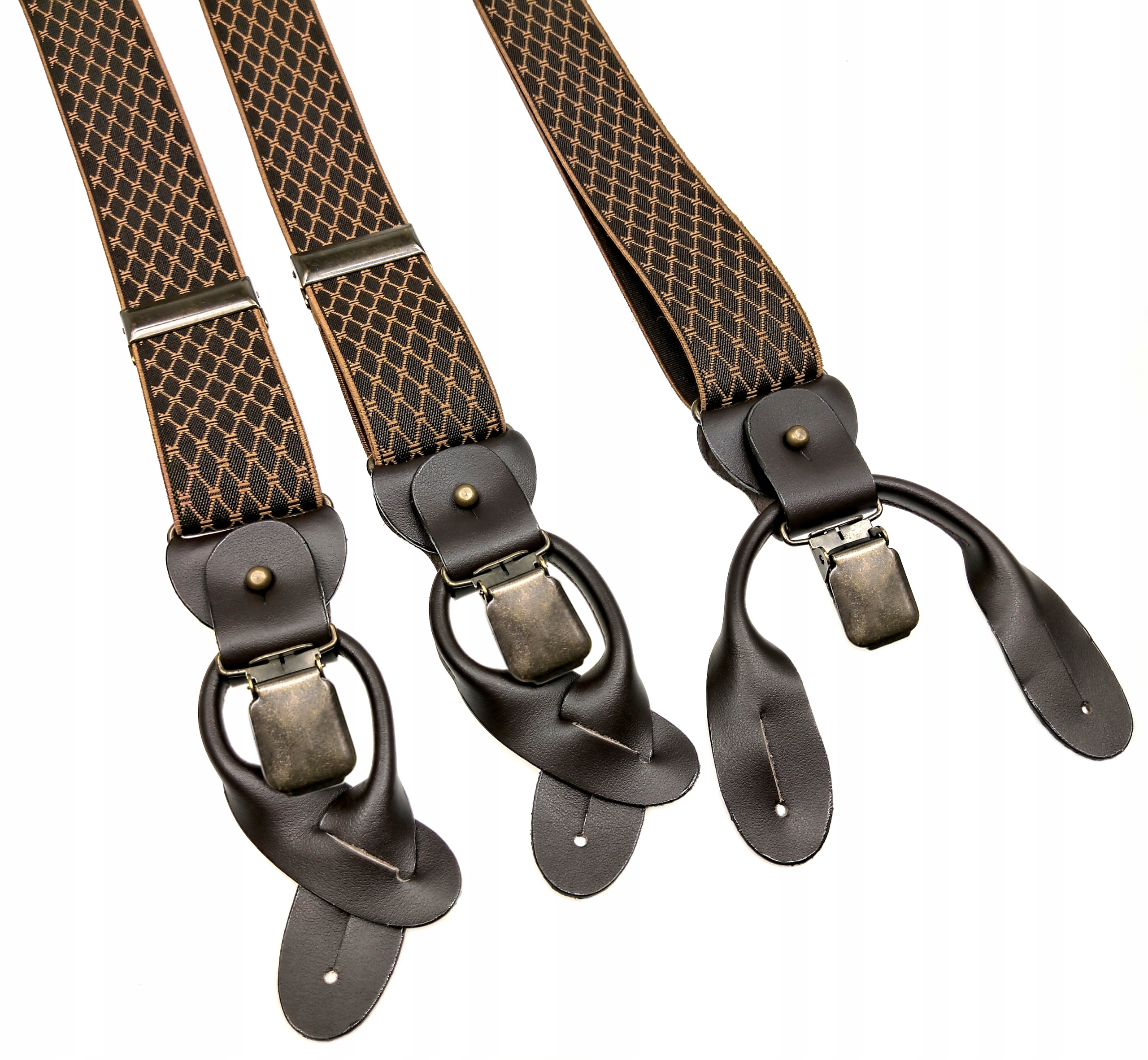 Szelki 2w1 na guziki GUMA STARE ZŁOTO BRĄZ PATYNA Kolor brązowy