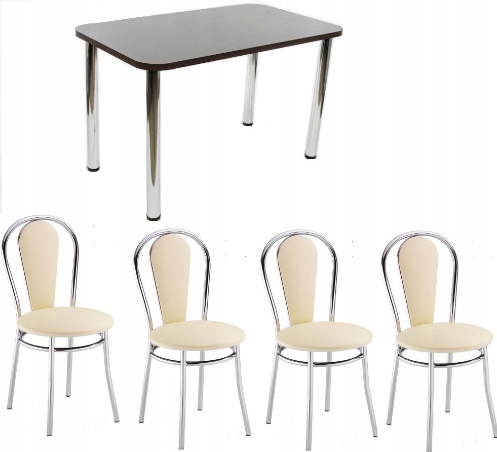 Sada chrómových stolov 120/70 + 4 ks stoličiek tulipán plus