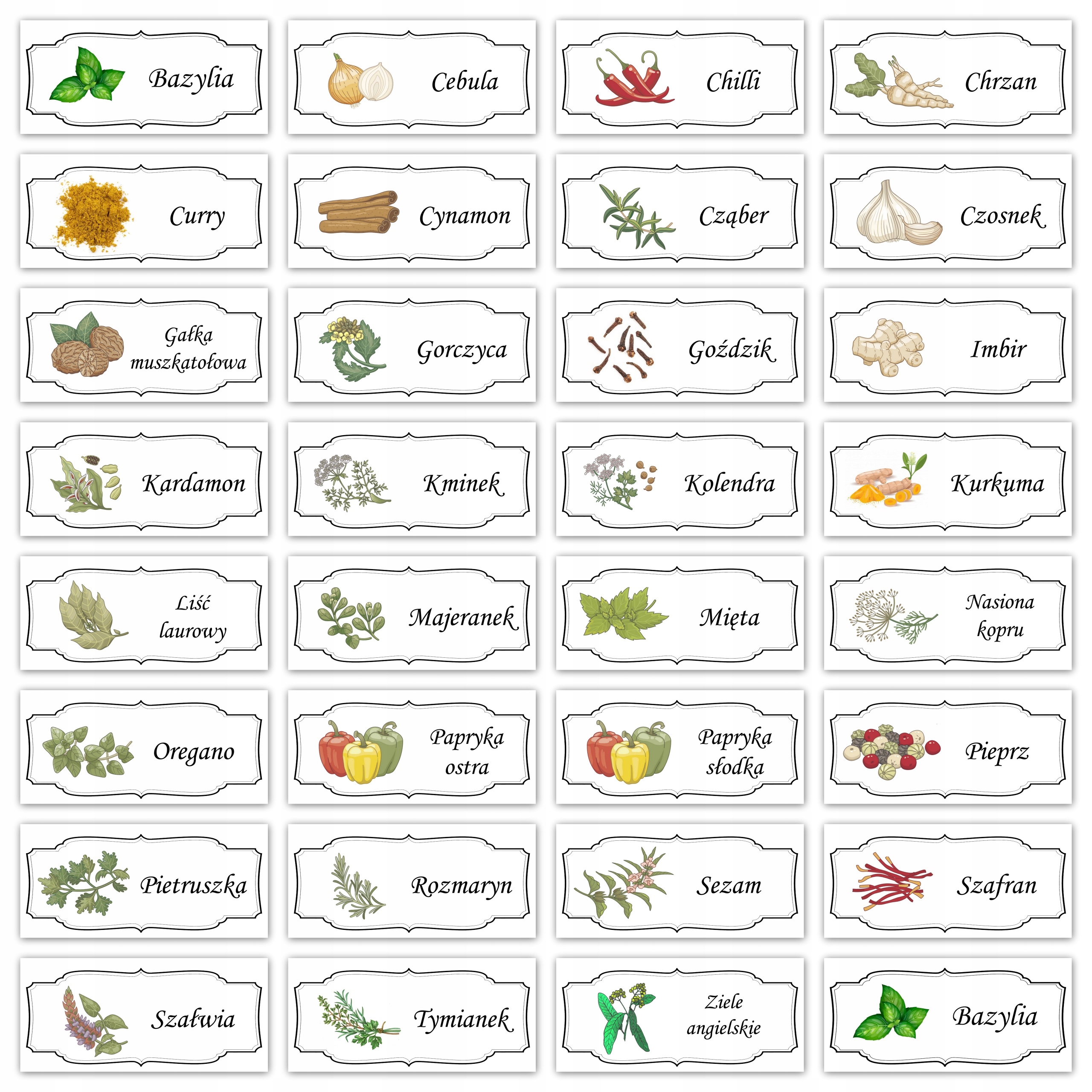 

Etykiety naklejki na przyprawy 31szt zestaw