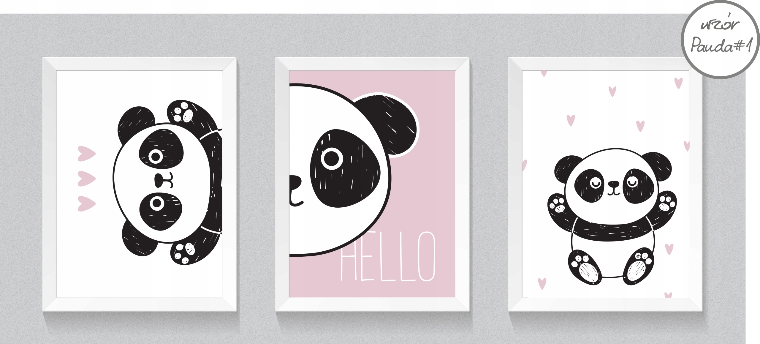 PANDA zestaw TRZECH obrazków plakatów A3 + RAMKI! Marka bez marki