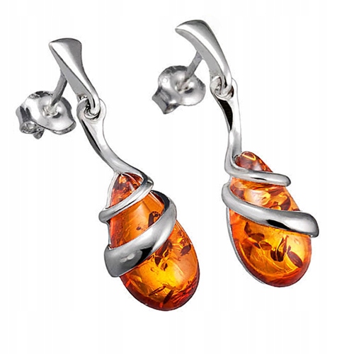 

Kolczyki srebrne wiszące Biżuteria z Bursztynem