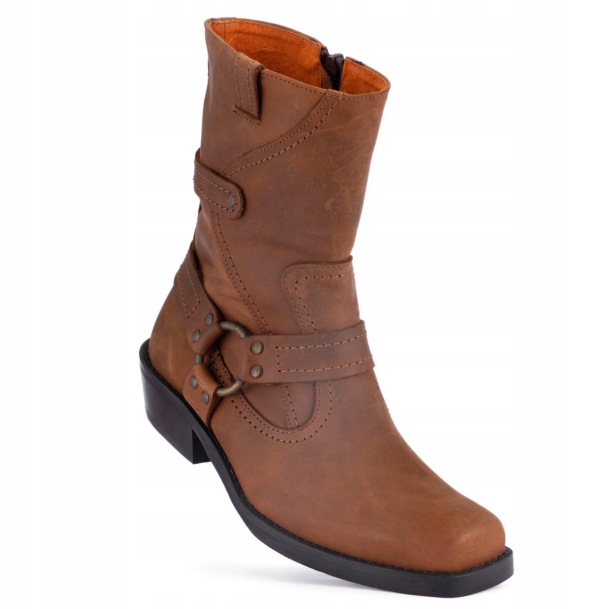 Wysokie KOWBOJKI MOTOCYKLOWE model K-997 Skóra Długość wkładki 28.5 cm