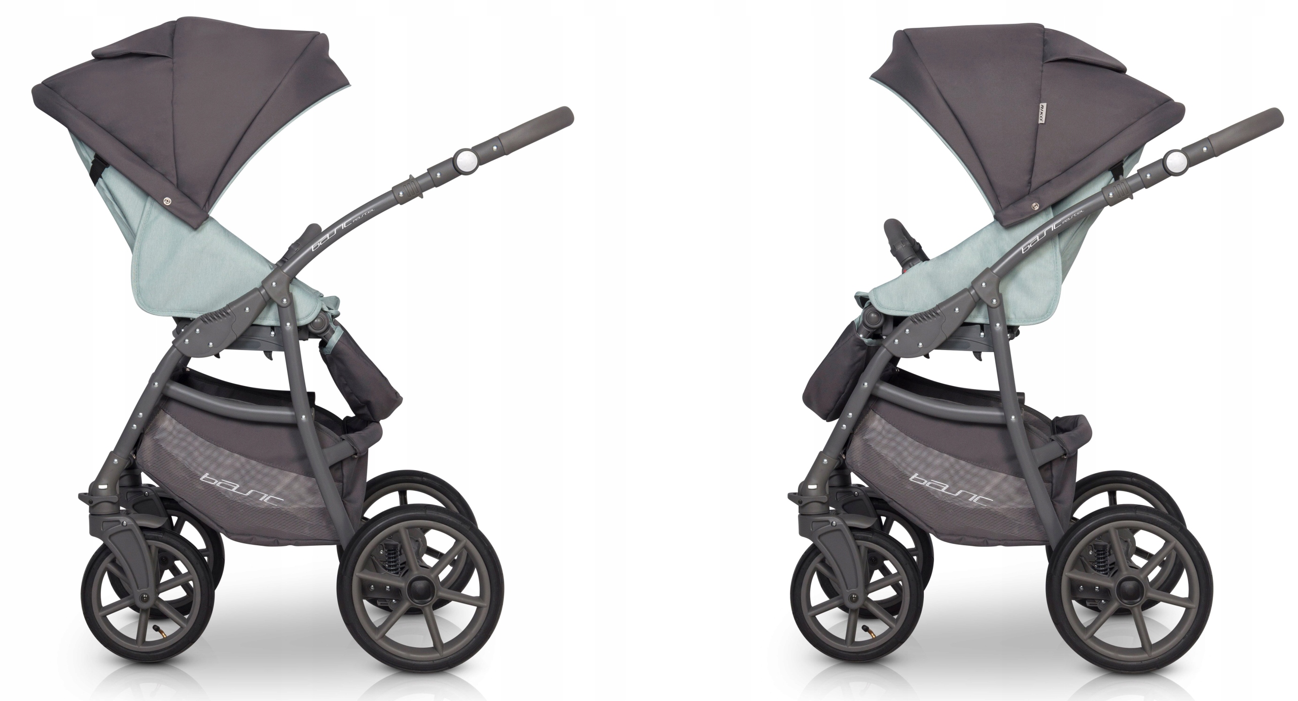 WÓZEK RIKO BASIC 2W1 DODATKI KOLOR PASTEL MIĘTA Zestaw 2w1