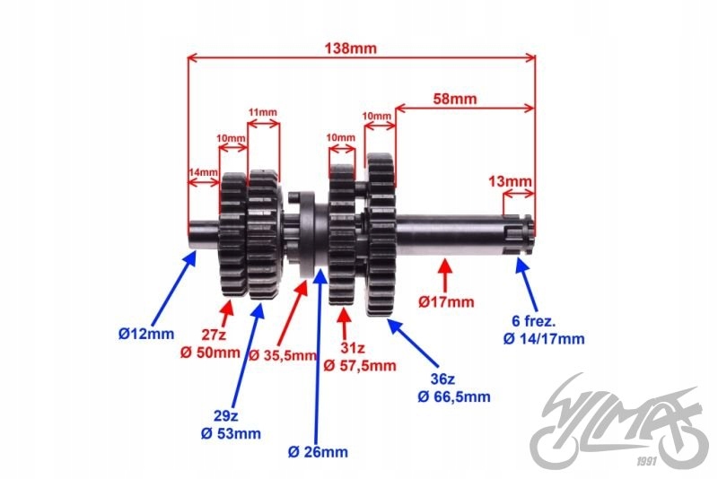 WAŁEK SKRZYNIA BIEGÓW ZDAWCZY BENZER ASTON GSR 50 Numer katalogowy części WALEKING