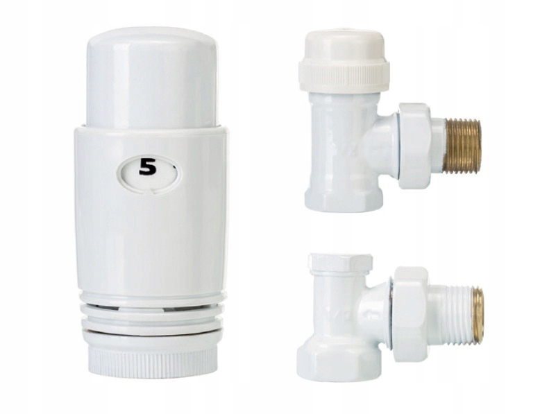 KOMPLET TERMOSTATYCZNY KĄTOWY ZAWÓR GŁOWICA BIAŁY