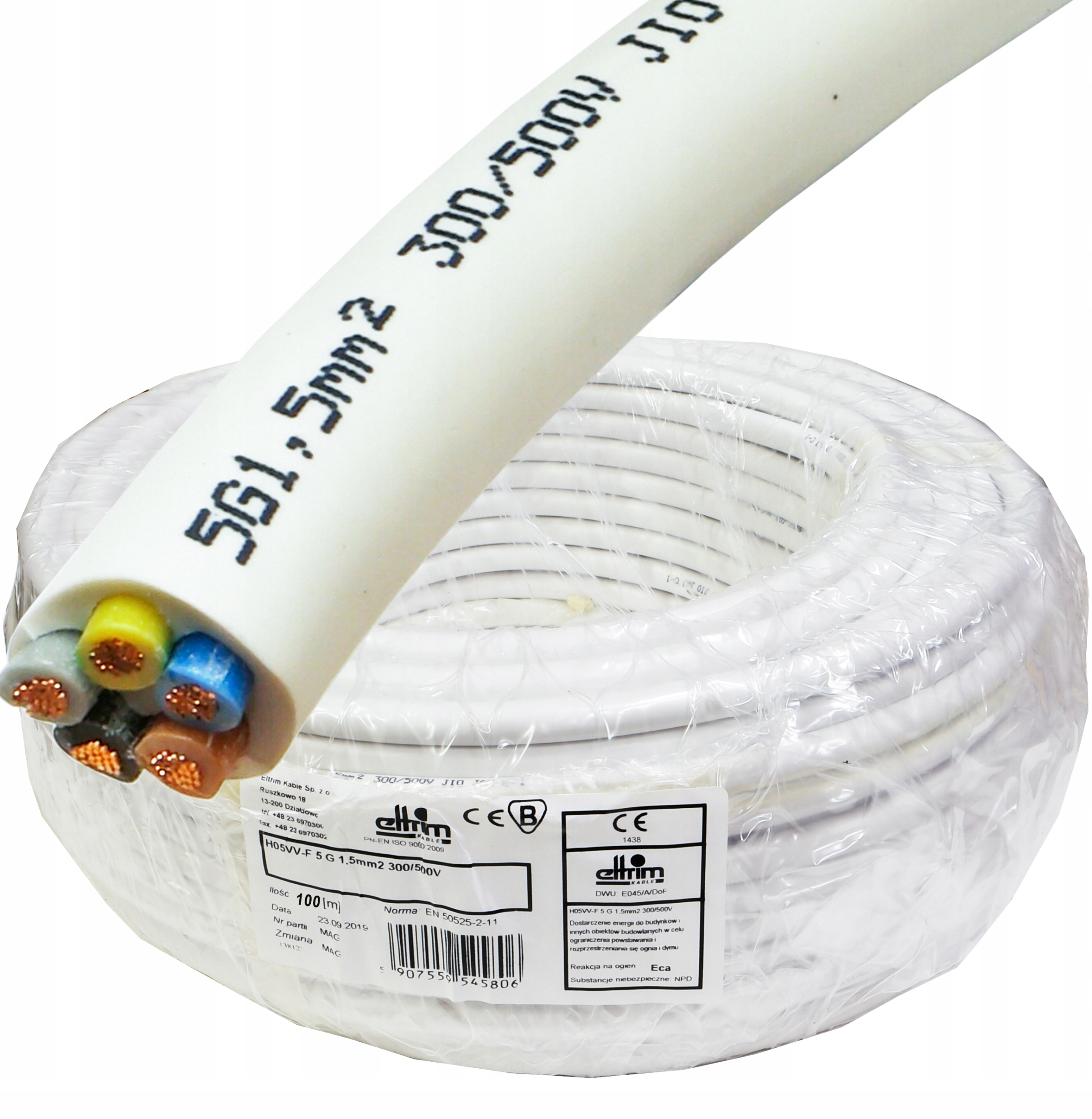 Kábel Owa 5x1,5 mm lanko Cu medený biely Cu 100 m