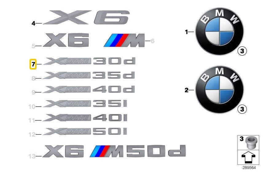 BMW E71 X6 znaczek emblemat napis X DRIVE 30d 51147208555 OE