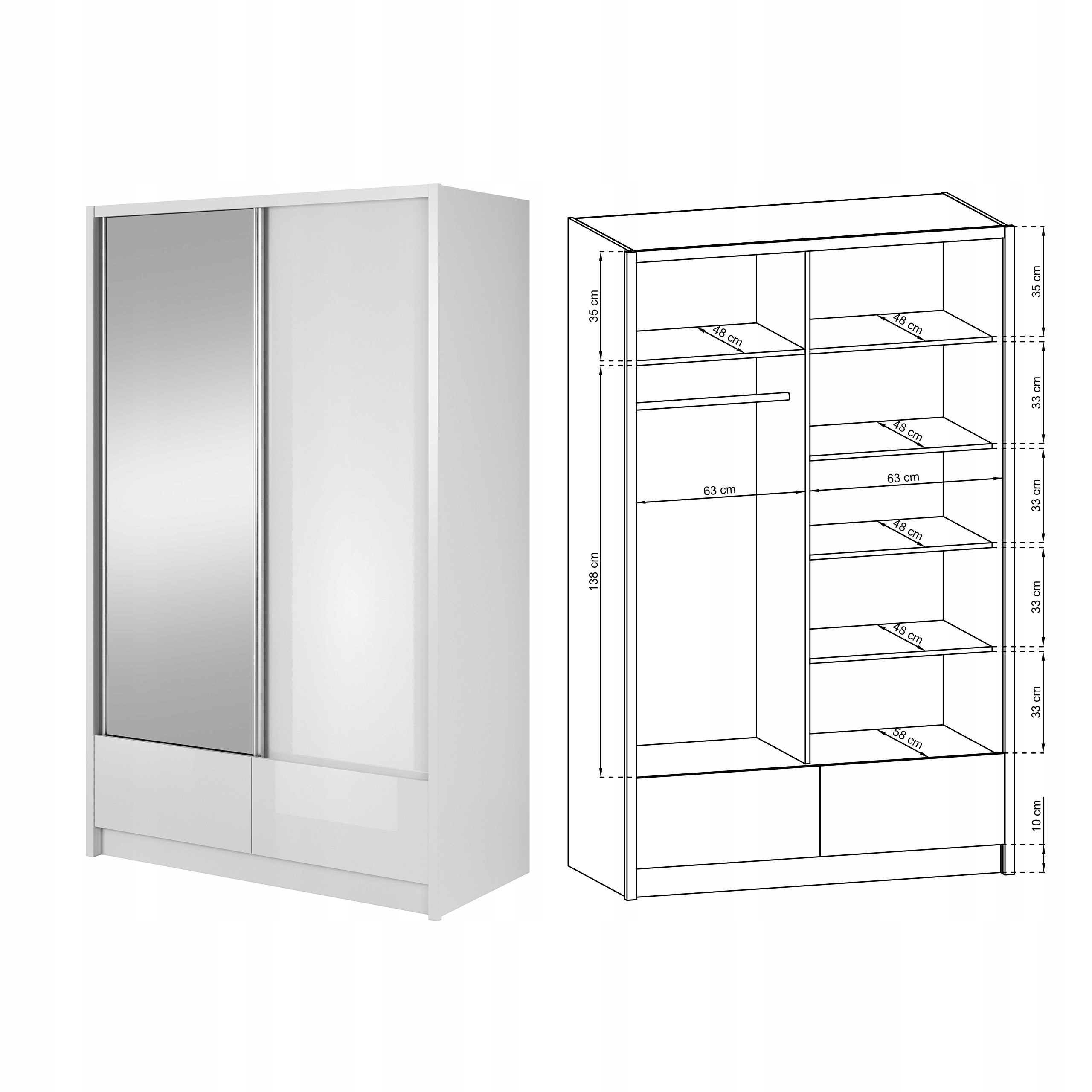 Szafa Garderoba MARSYL 130cm Biały Połysk + Lustro Kod producenta MARSYL