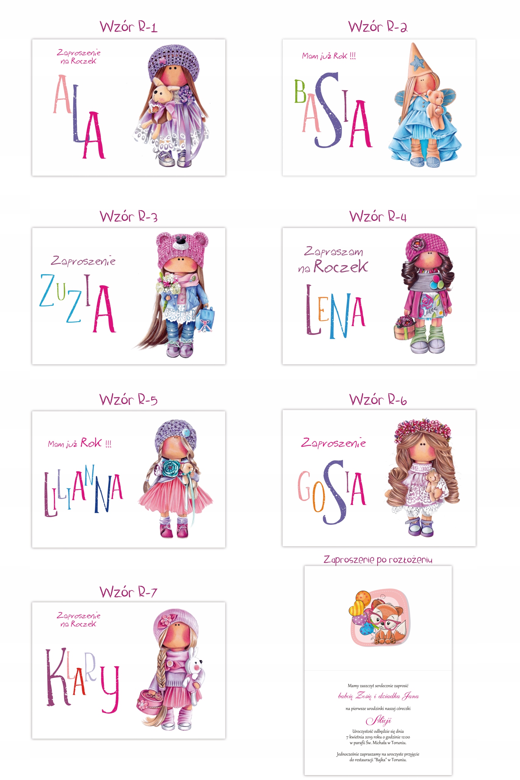 Zaproszenia na ROCZEK DZIEWCZYNKI pierwszeUrodziny Kolor biały