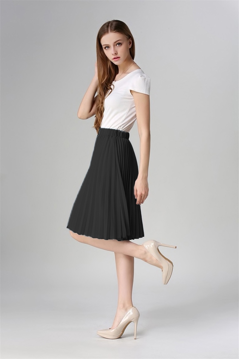 SPÓDNICA PLISOWANA MIDI NA GUMCE RETRO KOLORY S/M Wzór dominujący bez wzoru