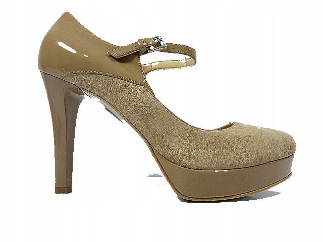 Béžové semišové kožené lodičky s elegantními stabilními botami Sala 40