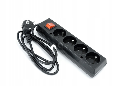 Przedłużacz 4-gniazda z wyłącznikiem 3,0 m czarny uziemienie POLSKI