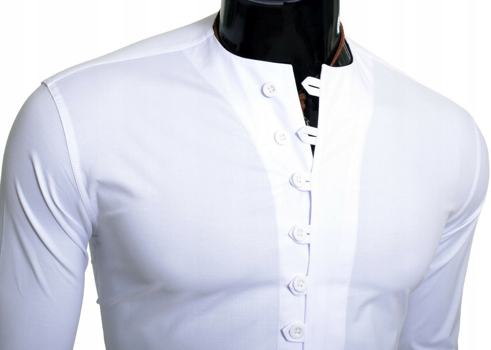 Koszula Męska Bez kołnierza Elegancka Prezent Rozmiar kołnierzyka XL