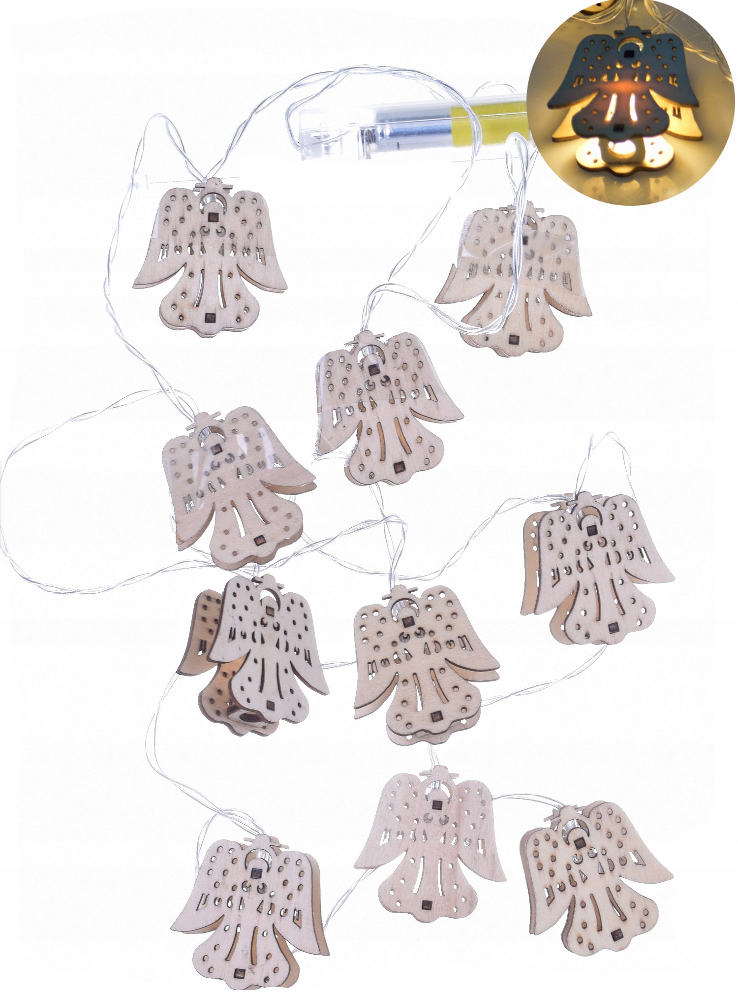 

lampki Choinkowe 10 Led Baterie aniołki drewniane