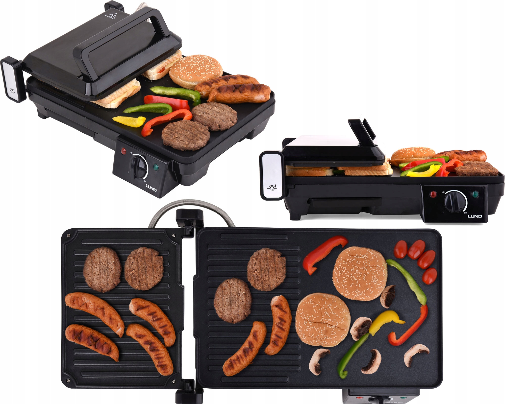 GRILL ELEKTRYCZNY 2000W + OPIEKACZ 2w1 ROZKŁADANY