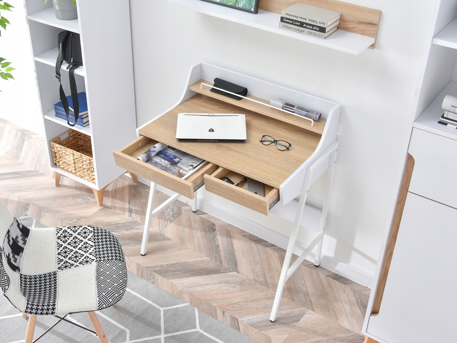 BIURKO SKANDYNAWSKIE Z SZUFLADAMI BORR BIAŁY SONOMA Kolekcja Borr