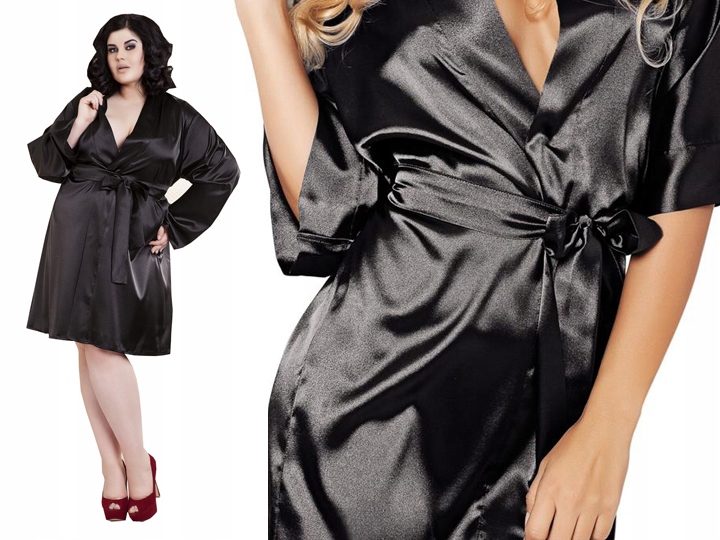 

Szlafrok Dla puszystych Satynowy Duży Czarny 4XL