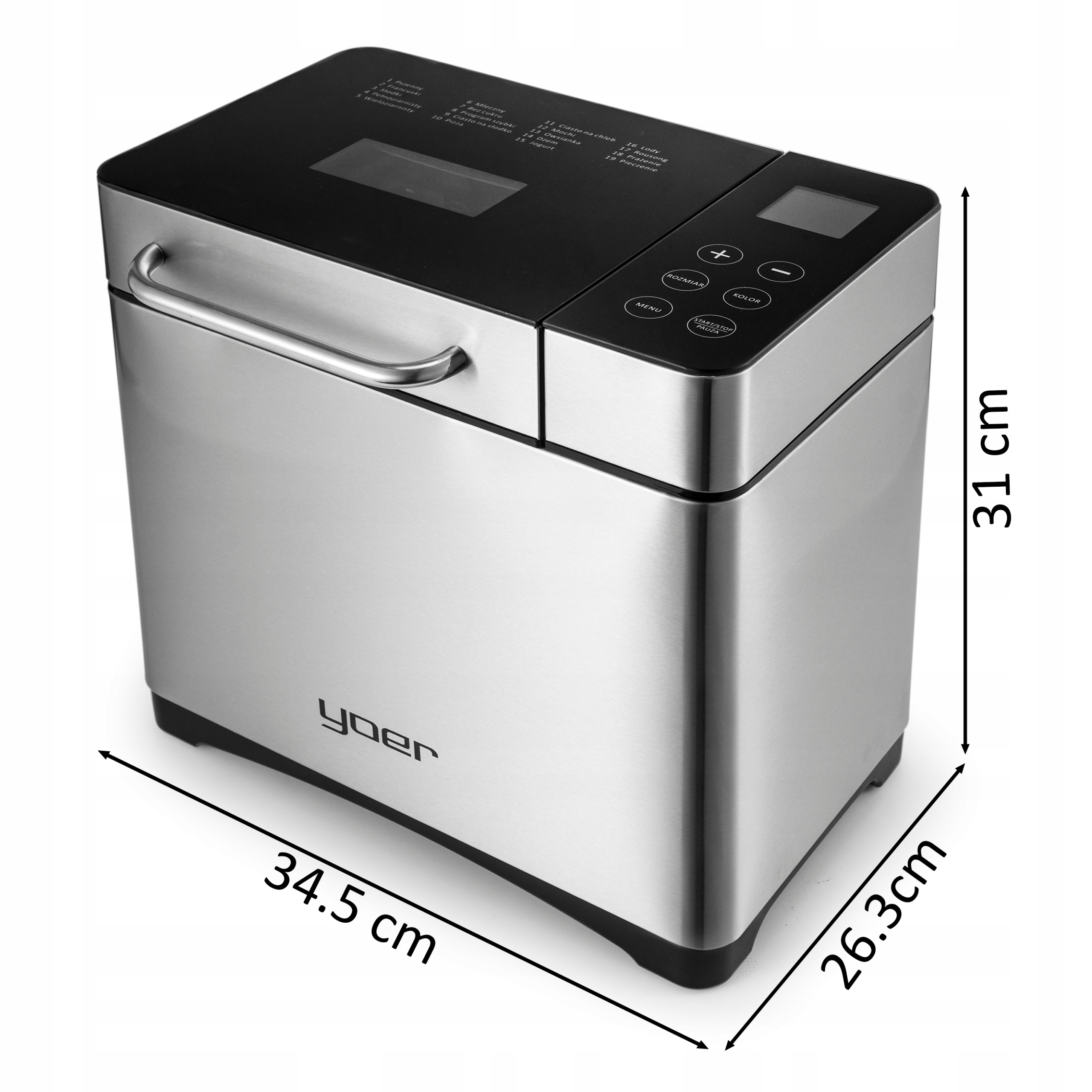 Automat do chleba Polskie menu Yoer INOX Wypiekacz +Przepisy +19 programów Wysokość produktu 31 cm