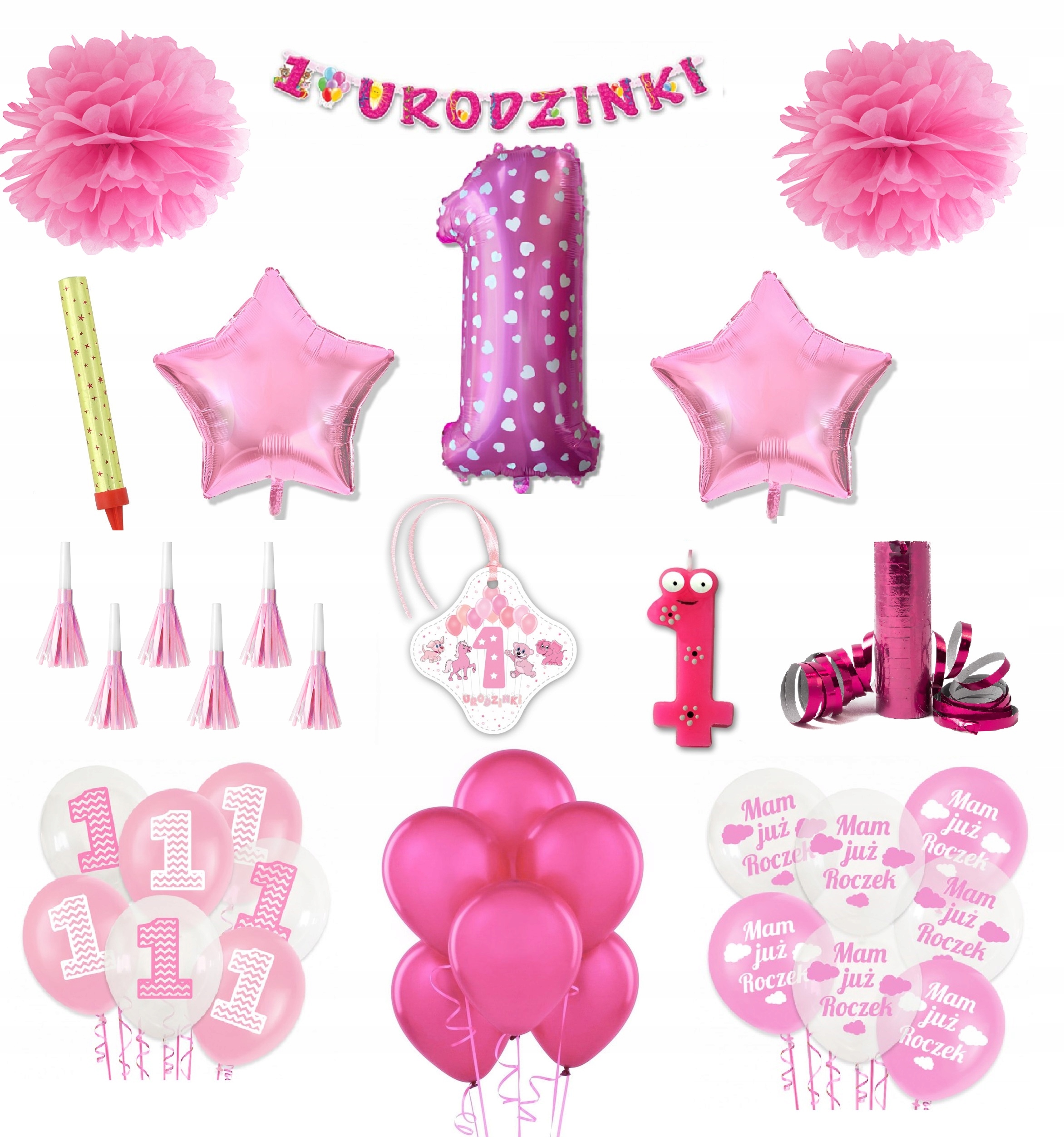 

Zestaw XL Balony Roczek Pierwsze Urodziny 1 różowy