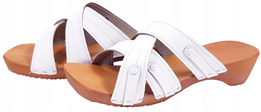 Drewniaki Chodaki Odkryte Obcas Paseczki BIAŁE *36