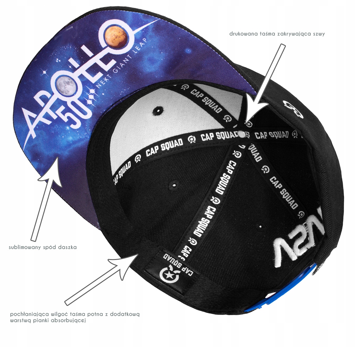 Czarna czapka z daszkiem SNAPBACK NASA Bejsbolówka Rozmiar uniwersalny