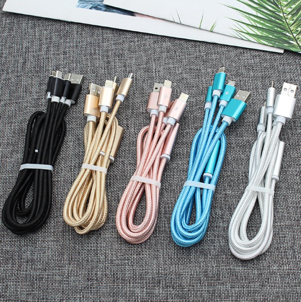 KABEL 3W1 LIGHTNING USB-C MICRO-USB NYLON DŁUGI 3M Konstrukcja oplot