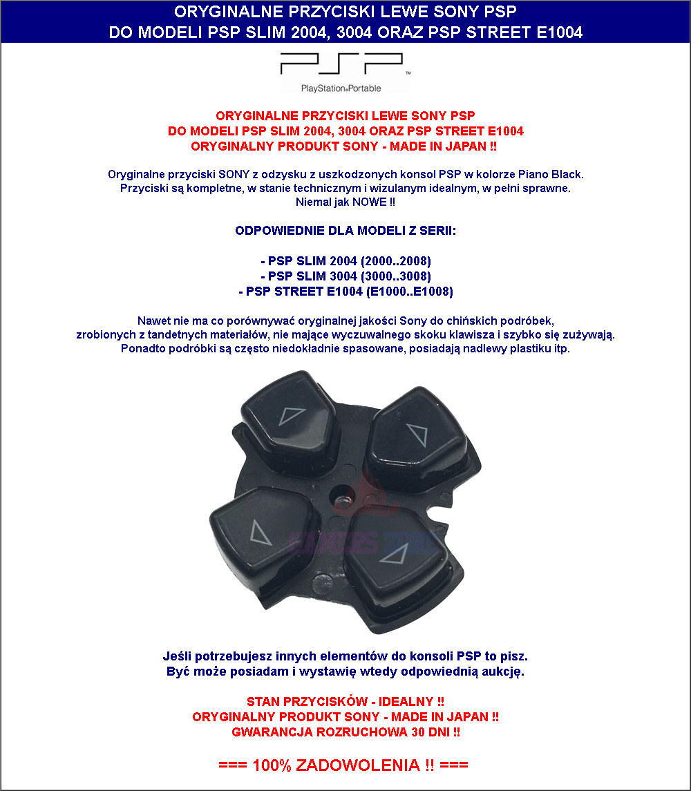 PRZYCISKI LEWE PSP SLIM 2004 3004 E1004 STREET Model 2004, 3004